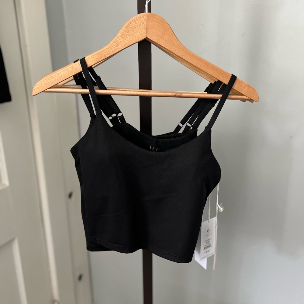 Tavi Black on black python print cami bra top.